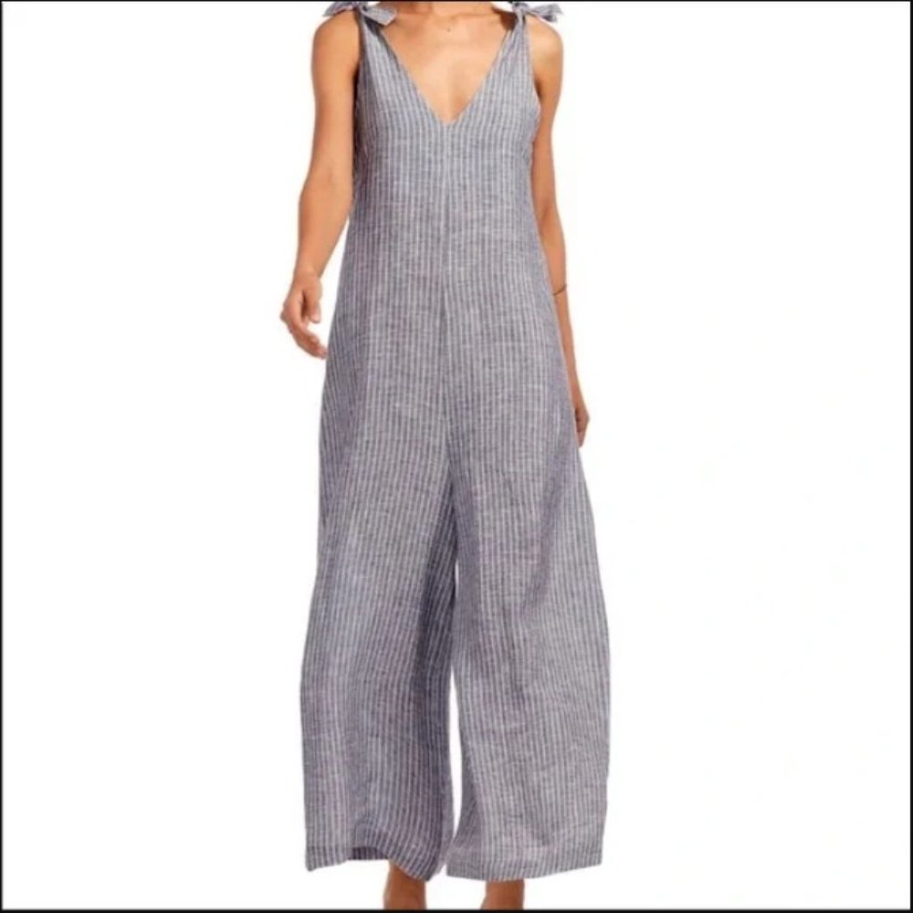 Vitamin A Marina Linen Stripe Jumpsuit Cover-Up